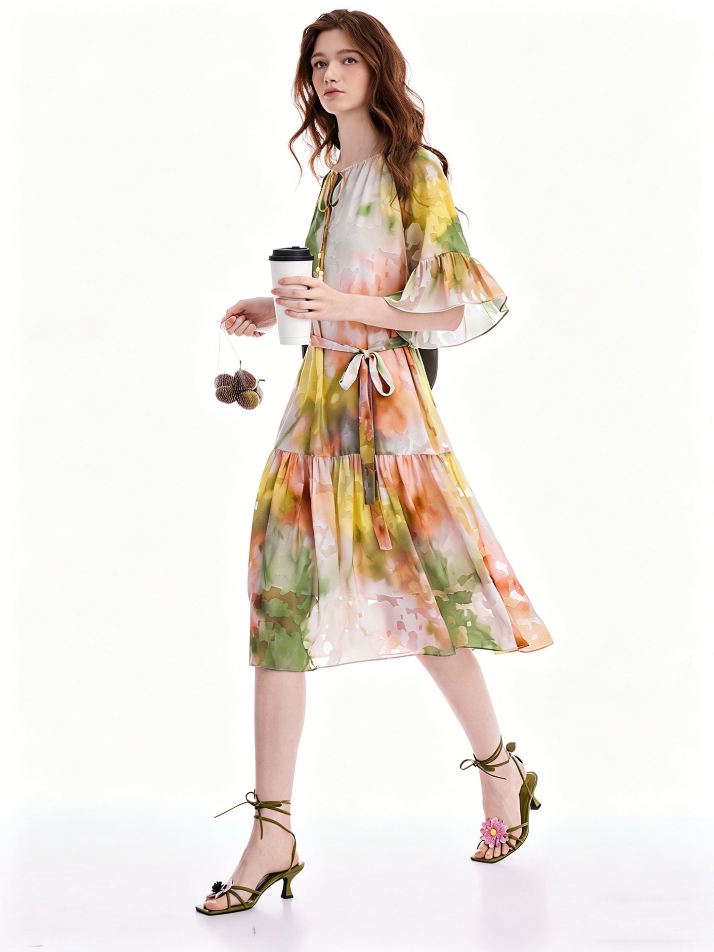 AYANAS Loose-fitting, multicolored ombre-print short-sleeve dress for women