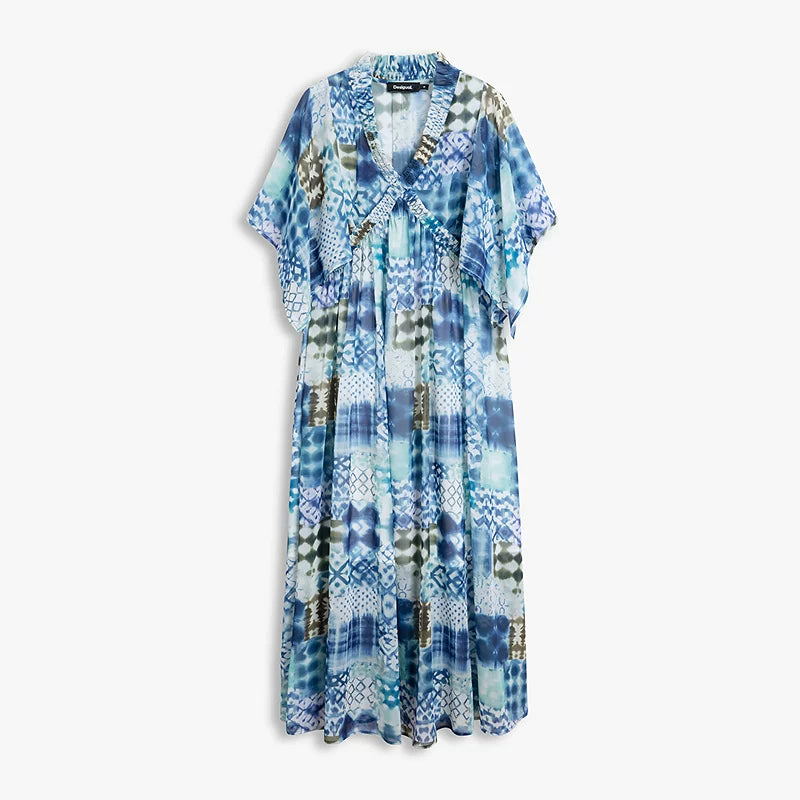 AYANAS Multi-coloured printed chiffon V-neck maxi dress for women