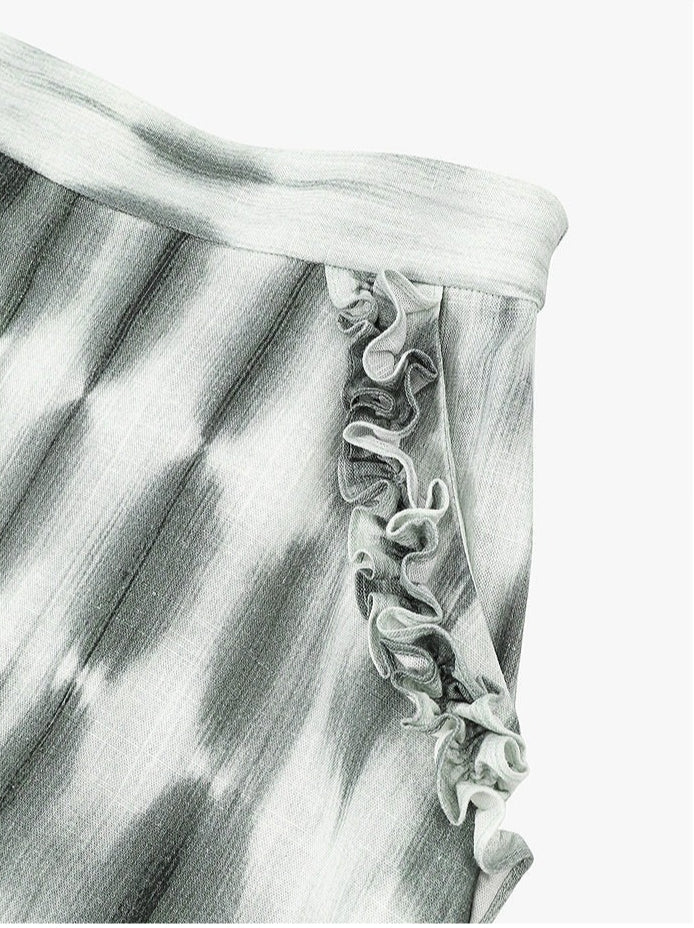 AYANAS Green tie-dye printed lace midi skirt