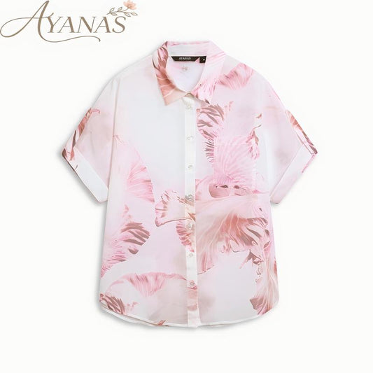 AAYANAS  lightweight pink printed women's long-sleeve shirt