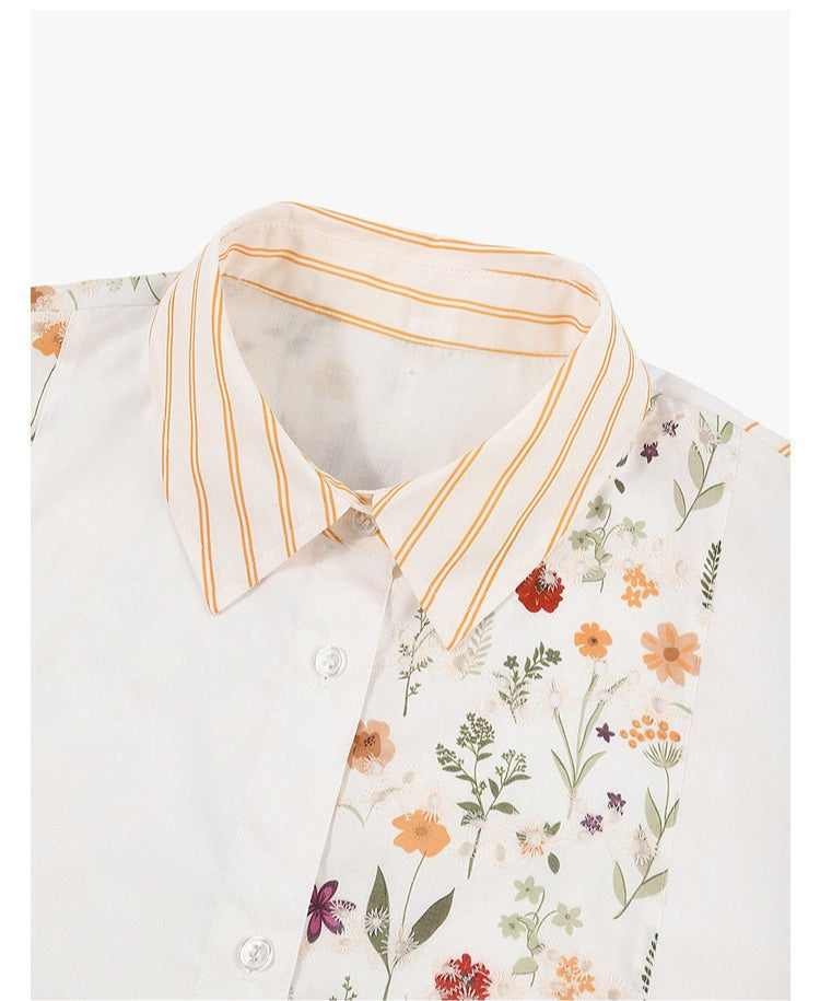 AYANAS Printed Patchwork Striped Collared Shirt Dress