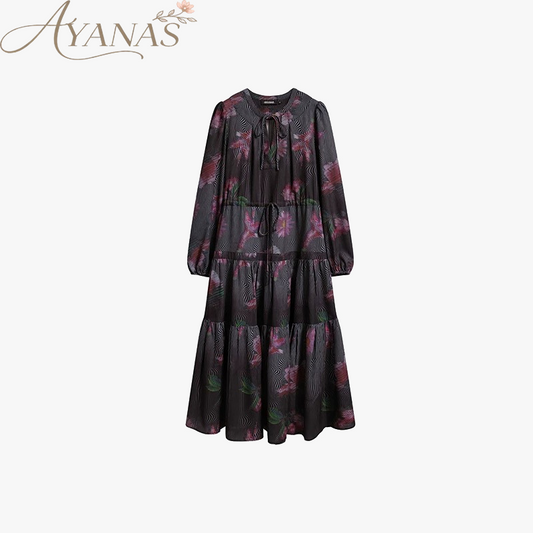 AYANAS Floral Black Wavy Print Dress