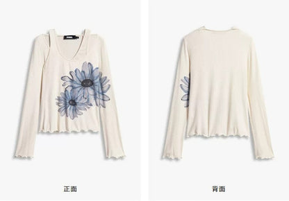 AYANAS T-shirt with daisy-print collar