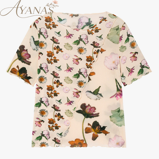 AYANAS Floral-print patchwork stretch T-shirt