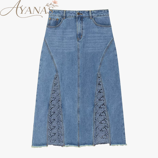 A-line patchwork denim skirt