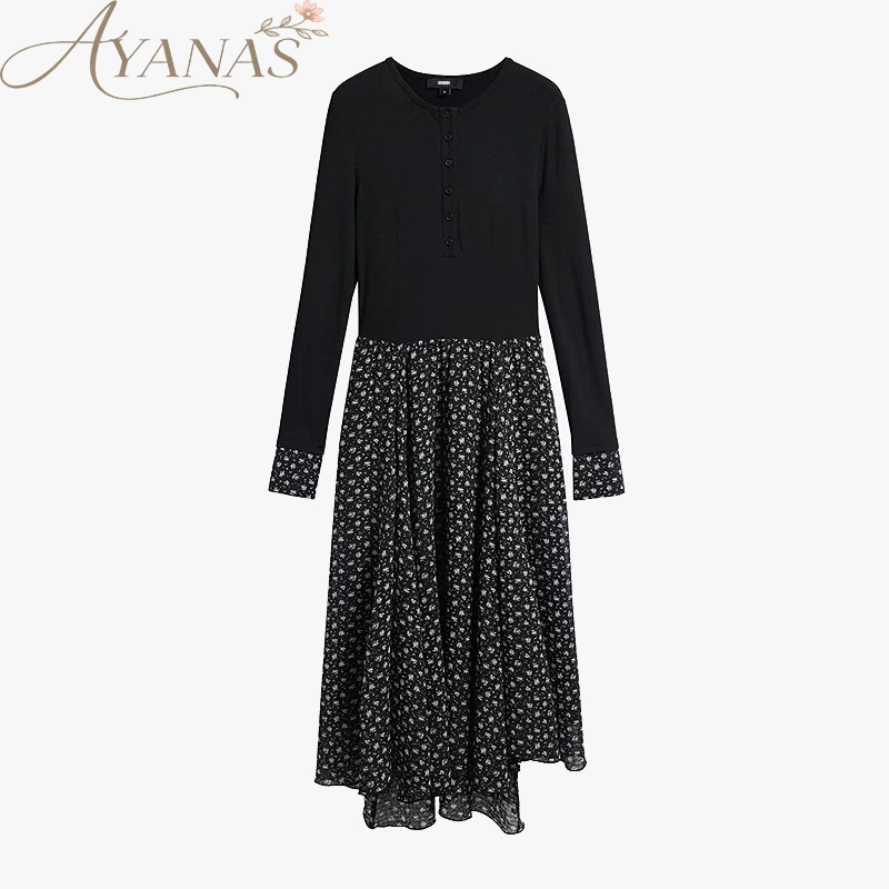 AYANAS Stretch-fit, slim-cut, ribbed-panel print maxi dress