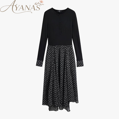 AYANAS Stretch-fit, slim-cut, ribbed-panel print maxi dress