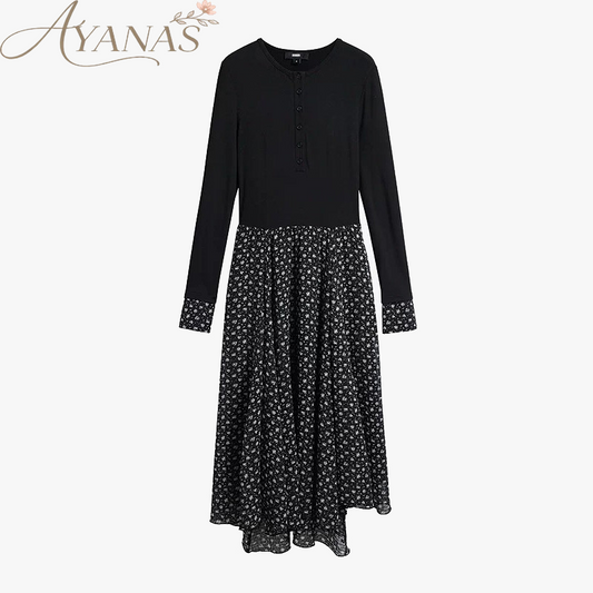 AYANAS Stretch-fit, slim-cut, ribbed-panel print maxi dress