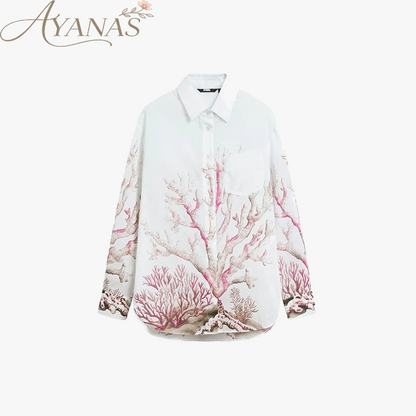 AYANAS Loose-fitting women's shirt with hand-painted coral print