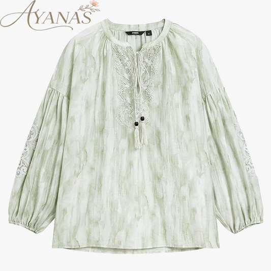 AYANAS  Loose-fitting Lace-Paneled Bell-Sleeve Women's Shirt