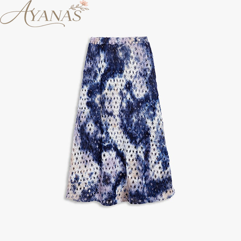 AYANAS Hand-Dyed Blue Gradient Midi Skirt