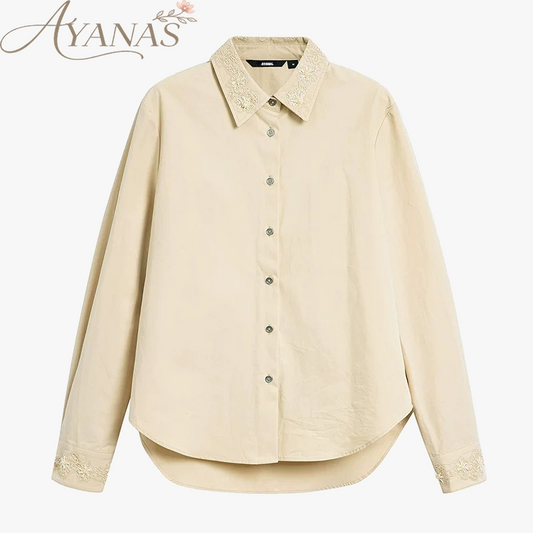 AYANAS Women's khaki shirt with beaded collar