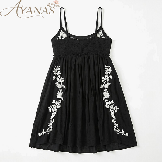 AYANAS Black-and-white floral embroidered sundress