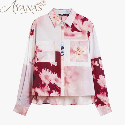 AYANAS Women's Short-Sleeve Floral Print Shirt