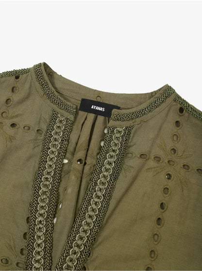 AYANAS Loose-fitting, openwork embroidered women's shirt-dress set