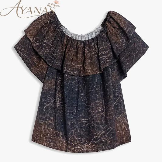 AYANAS Brown Leather-Print Ruffle Women's T-Shirt