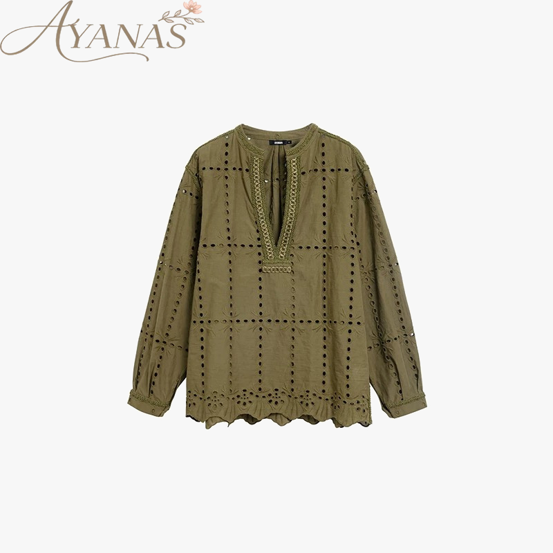 AYANAS Loose-fitting, openwork embroidered women's shirt-dress set