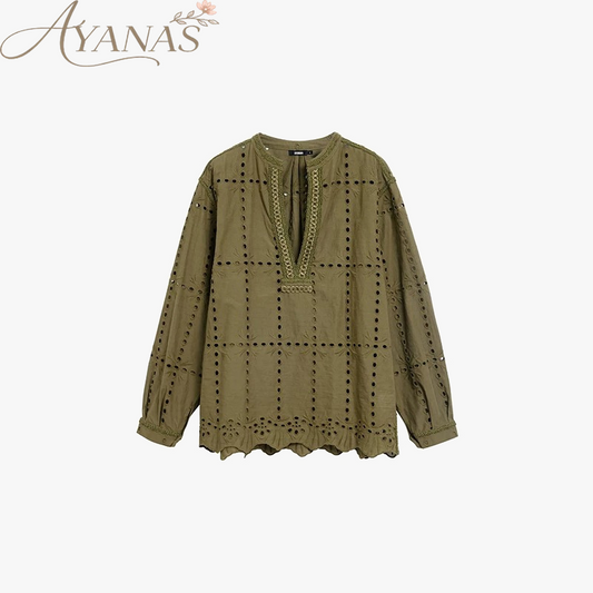 AYANAS Loose-fitting, openwork embroidered women's shirt-dress set