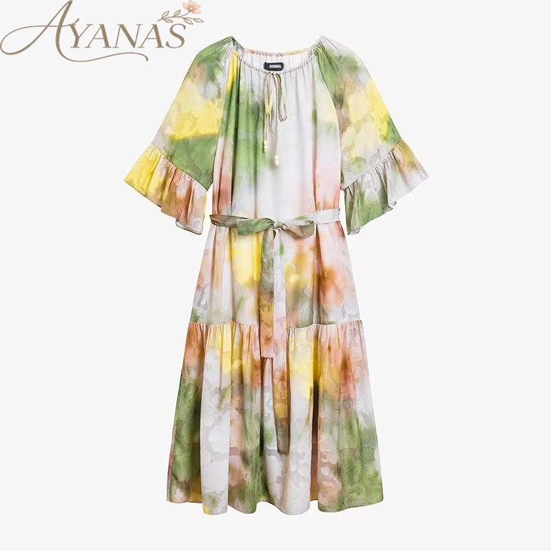 AYANAS Loose-fitting, multicolored ombre-print short-sleeve dress for women