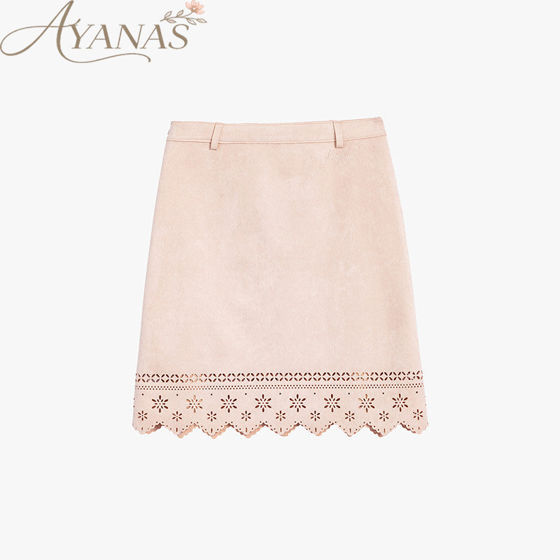 AYANAS Faux suede laser-cut A-line mini skirt