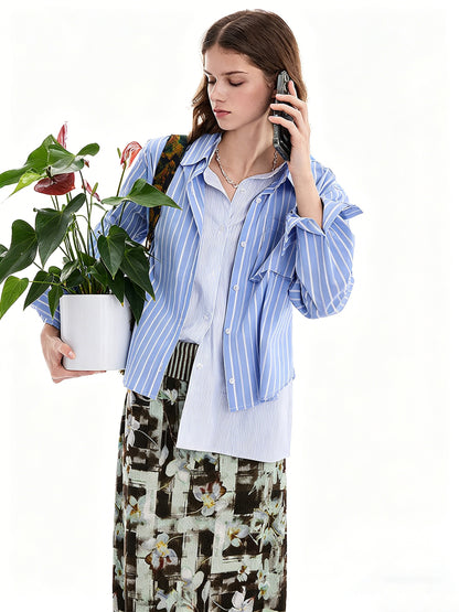 AYANAS  Striped Patchwork Two-Piece-Style Shirt