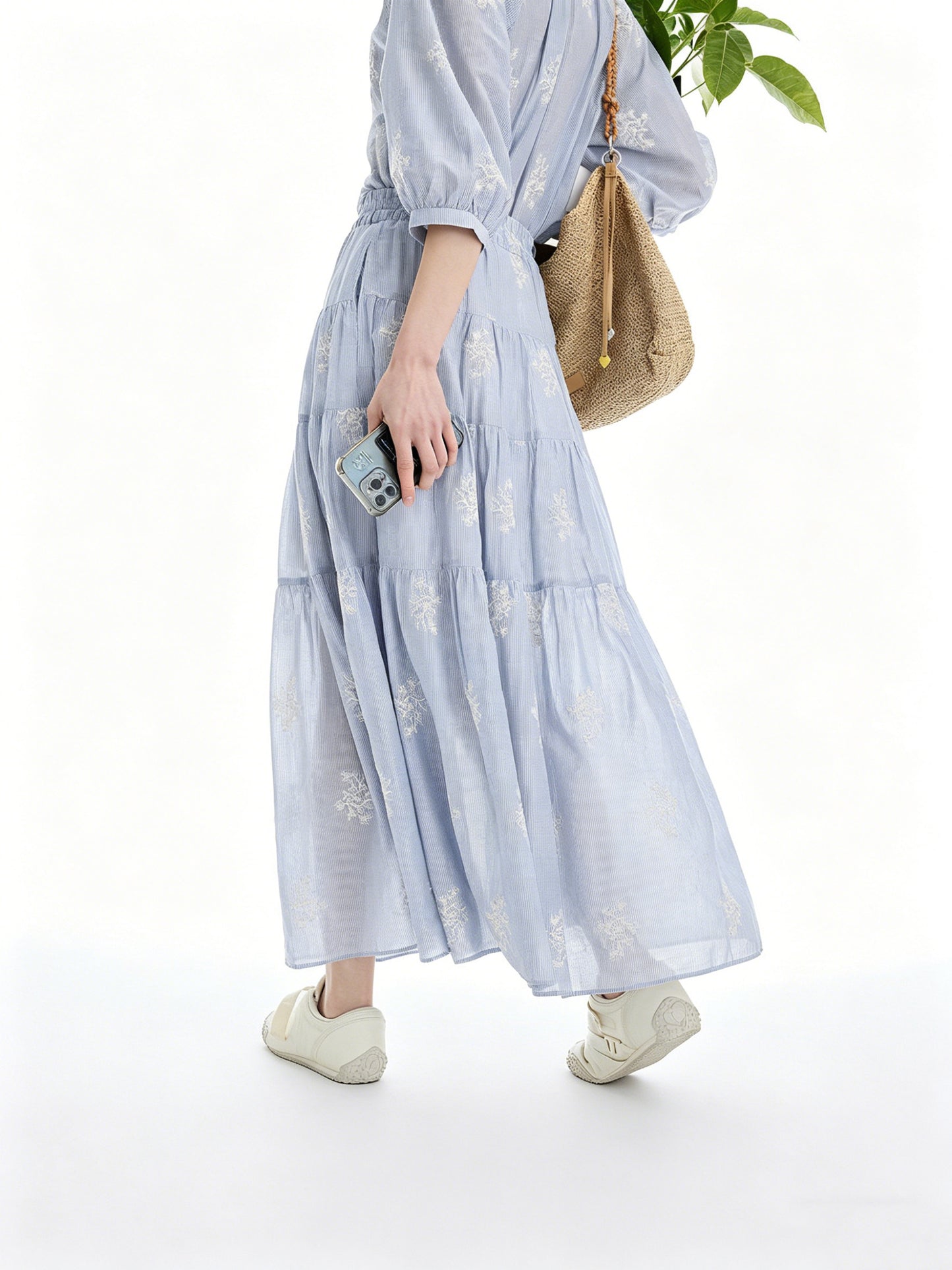 AYANAS Striped embroidered tiered skirt