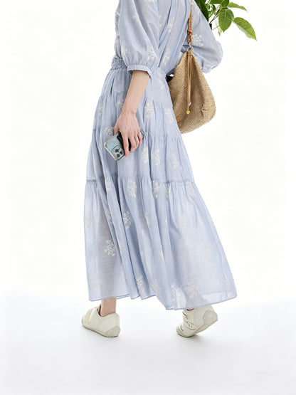 AYANAS Striped embroidered tiered skirt