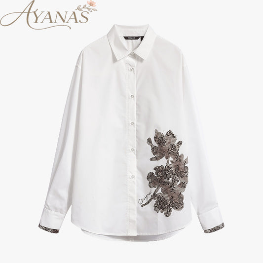 AYANAS  patchwork lace-print long-sleeve women's shirt