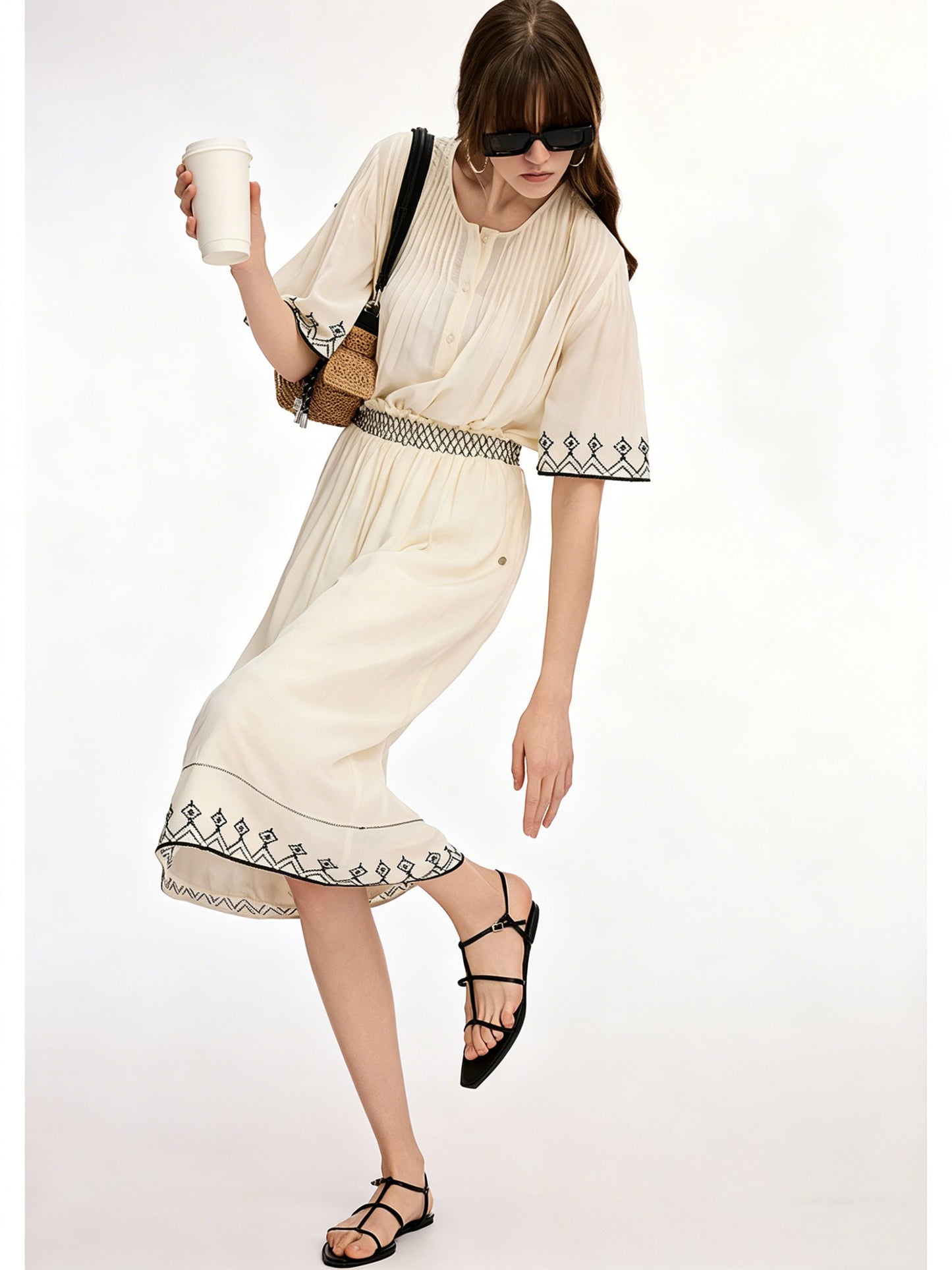AYANAS French-inspired embroidered midi skirt