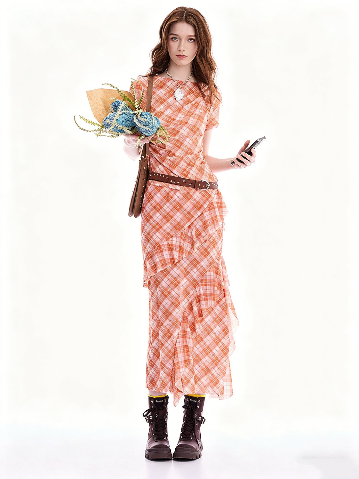 AYANAS Orange-print short-sleeve dress set
