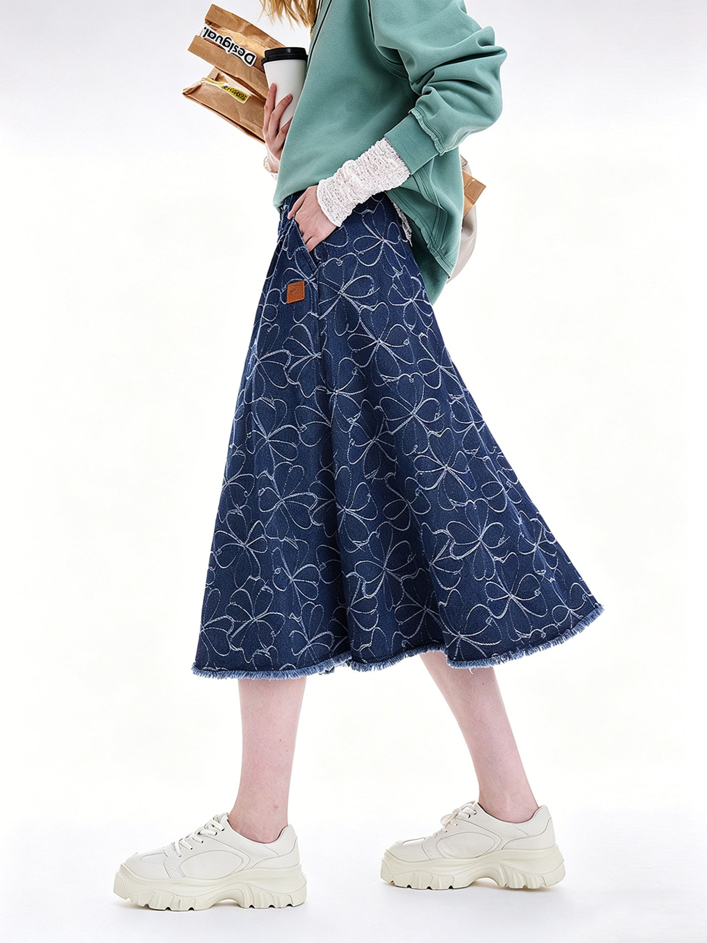 AYANAS Denim A-line knee-length skirt for women