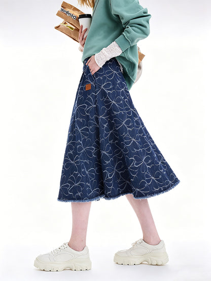 AYANAS Denim A-line knee-length skirt for women