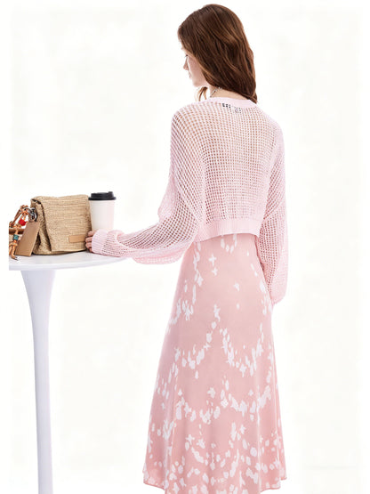 AYANAS Pink Wavy Jacquard Spaghetti-Strap Knit Dress
