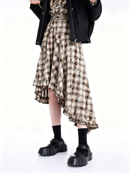 AYANAS Double-layered grey skirt with pleated lace trim