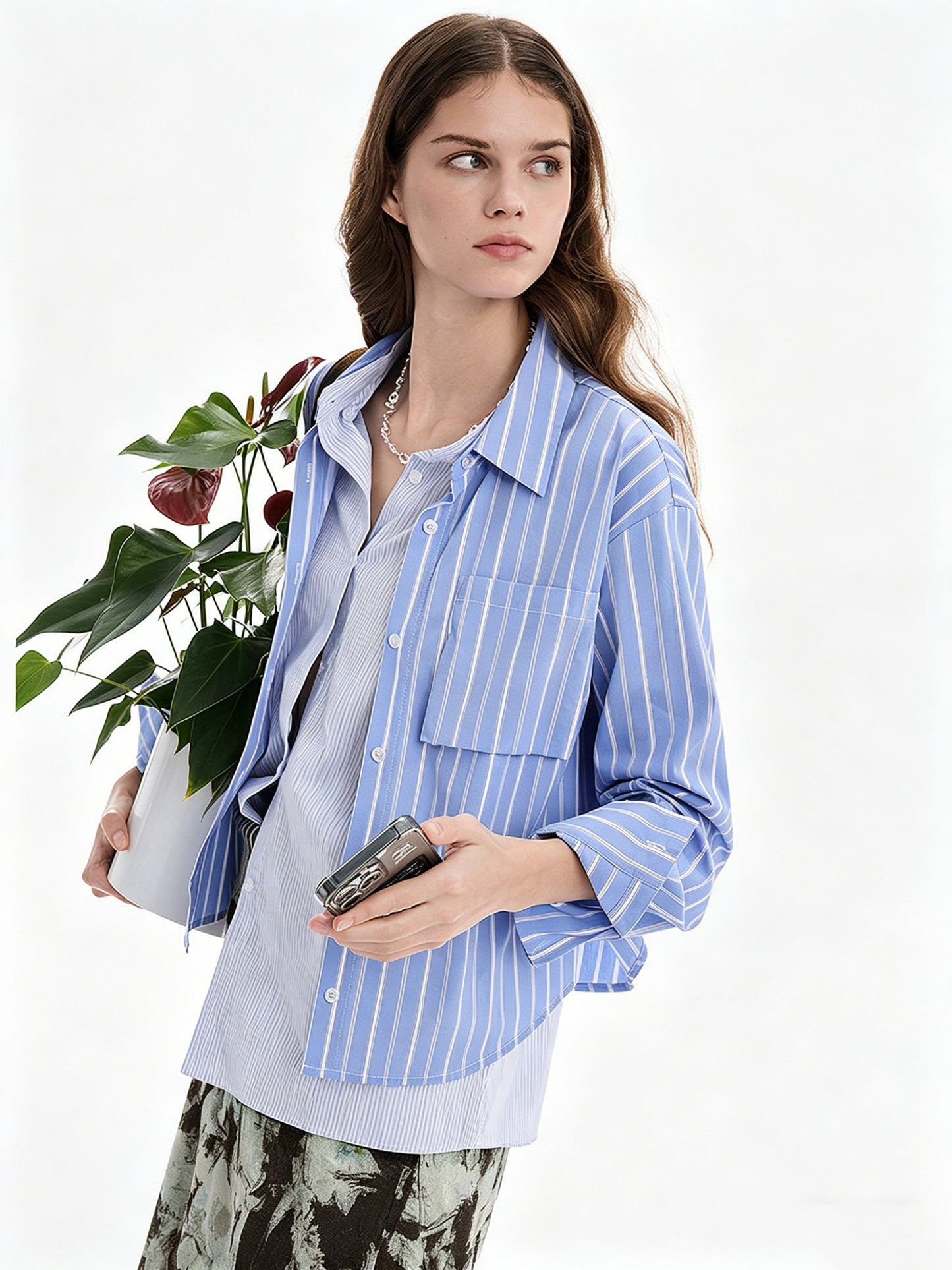 AYANAS  Striped Patchwork Two-Piece-Style Shirt