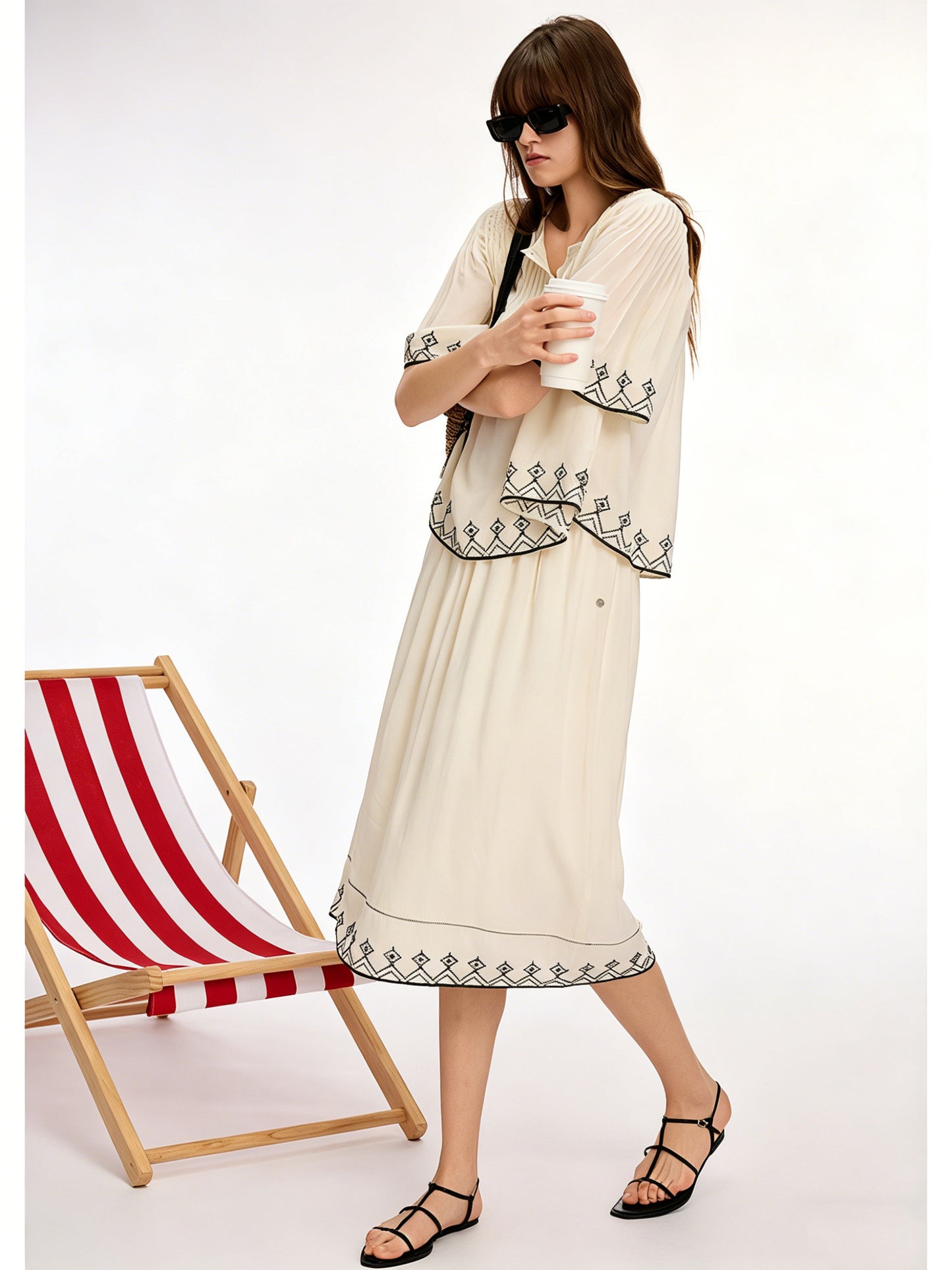 AYANAS French-inspired embroidered midi skirt