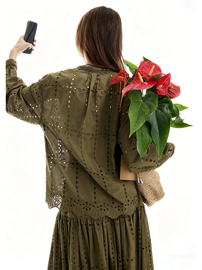 AYANAS Loose-fitting, openwork embroidered women's shirt-dress set