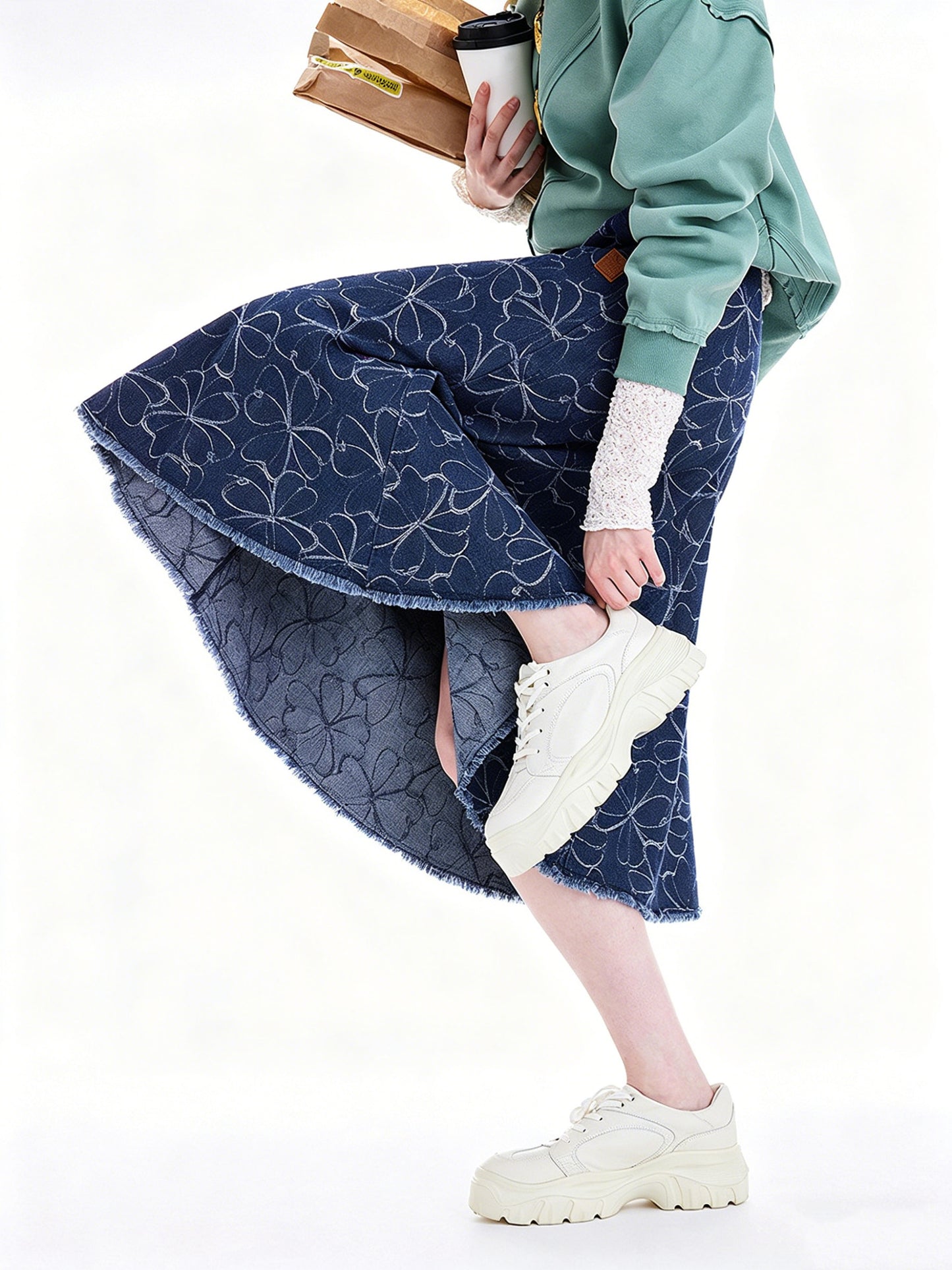 AYANAS Denim A-line knee-length skirt for women