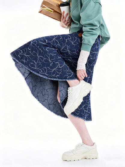 AYANAS Denim A-line knee-length skirt for women