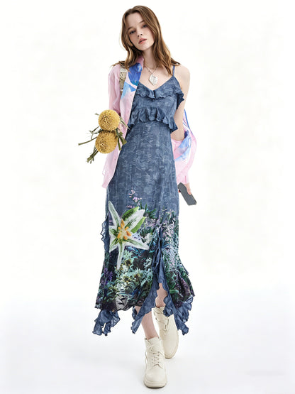 AYANAS Stretch-fit, figure-hugging women’s dress with ruffled print