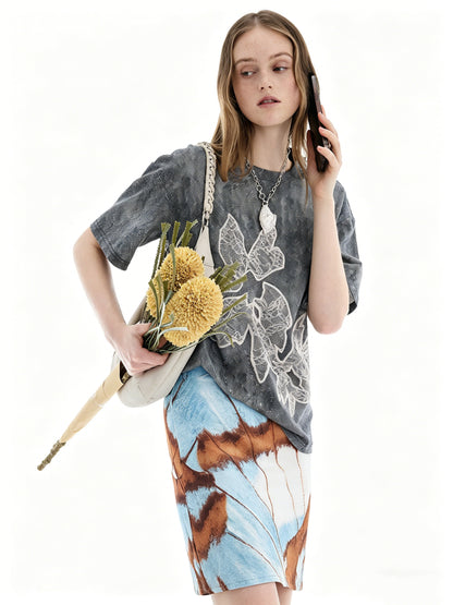 AYANAS T-shirt with black mottled lace print