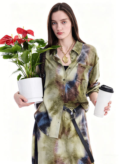 AYANAS Women's Tie-Dye Printed Shirt - Skirt Set