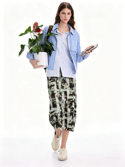 AYANAS Floral Check Print Flare Midi Skirt