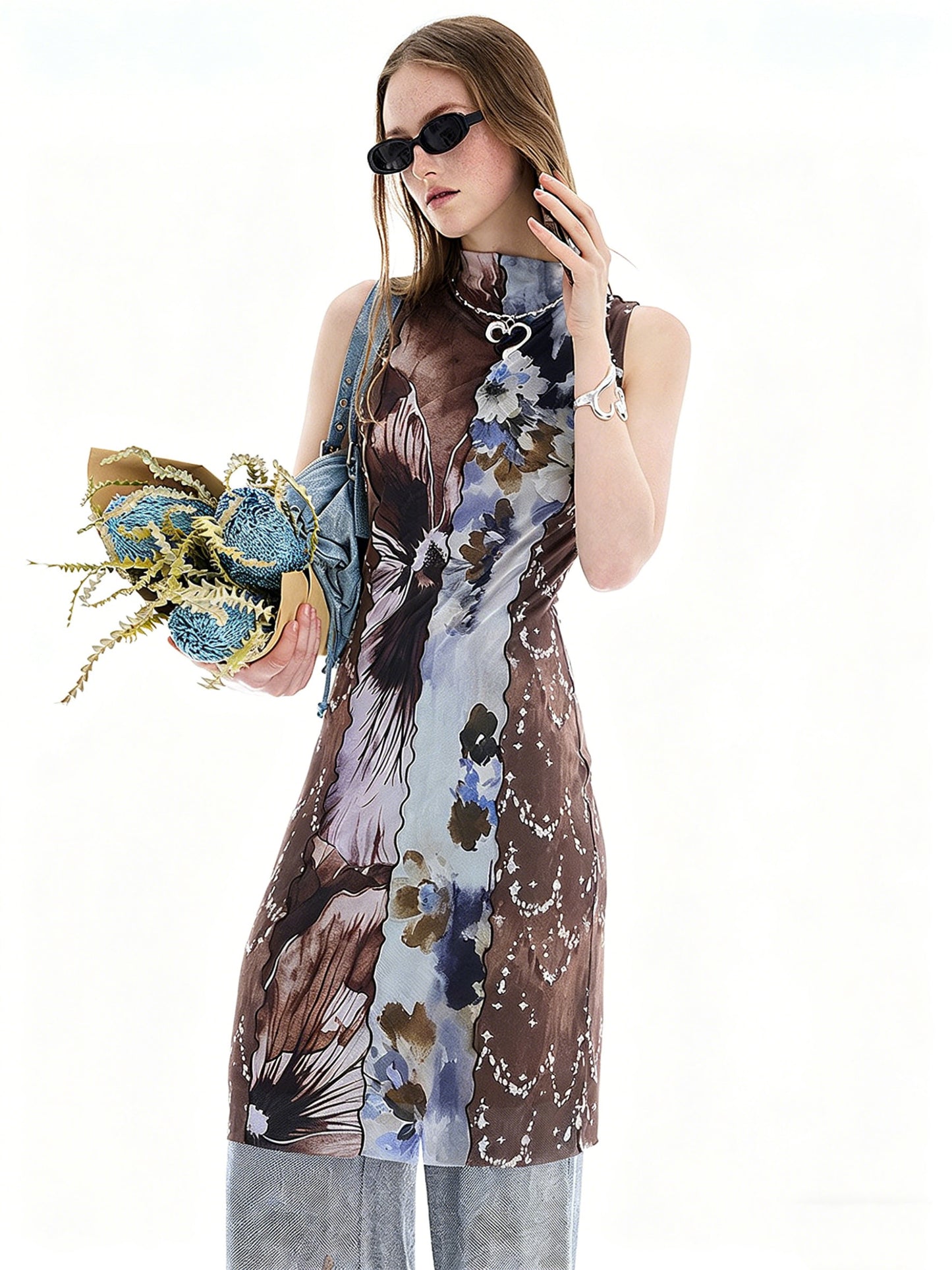 AYANAS Multicoloured patchwork floral print sleeveless dress