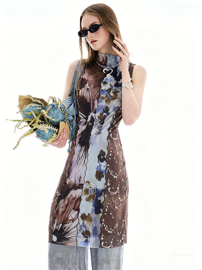 AYANAS Multicoloured patchwork floral print sleeveless dress