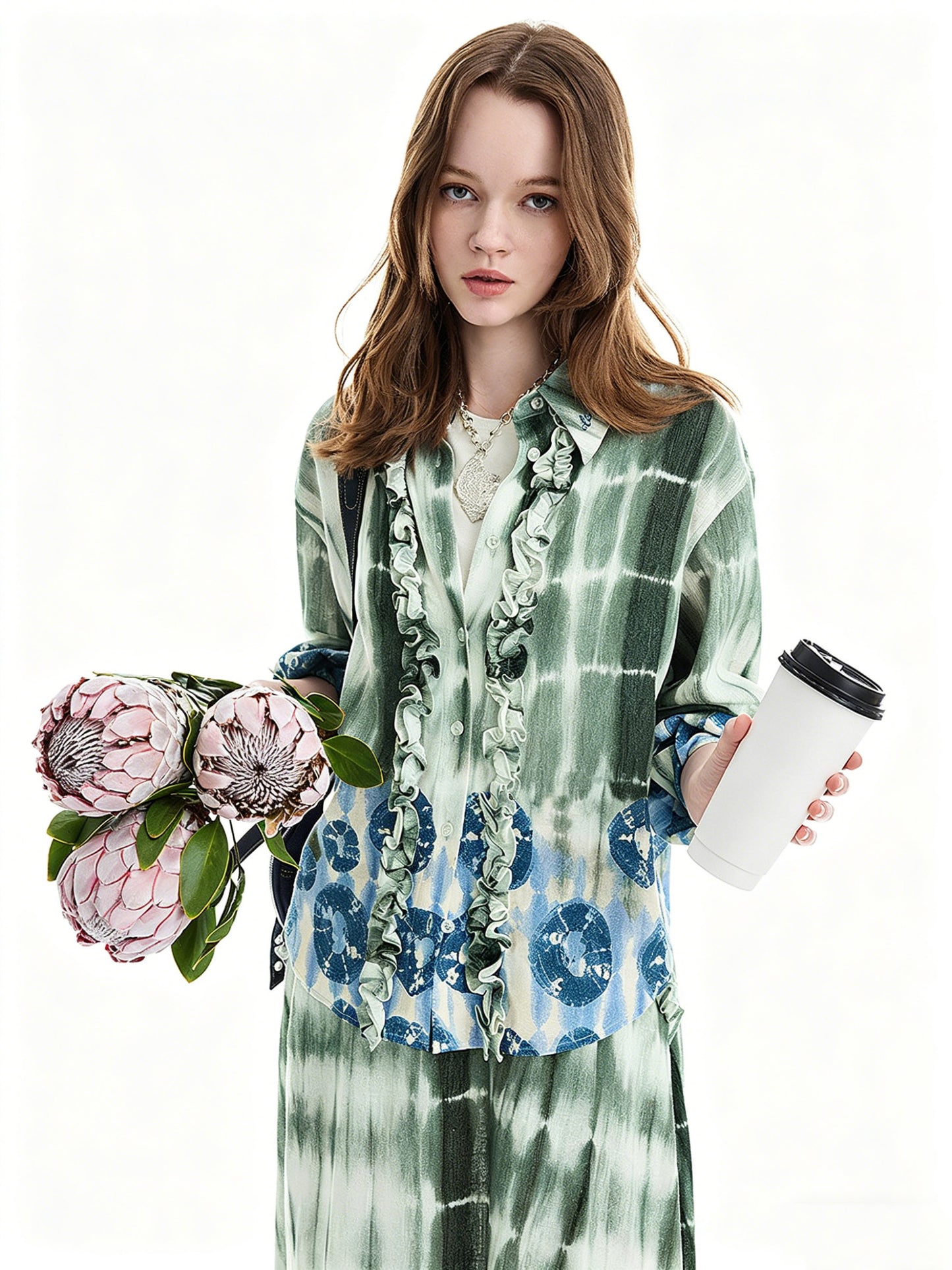 AYANAS Teal Tie-Dye Printed Women's Shirt Set