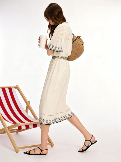 AYANAS French-inspired embroidered midi skirt