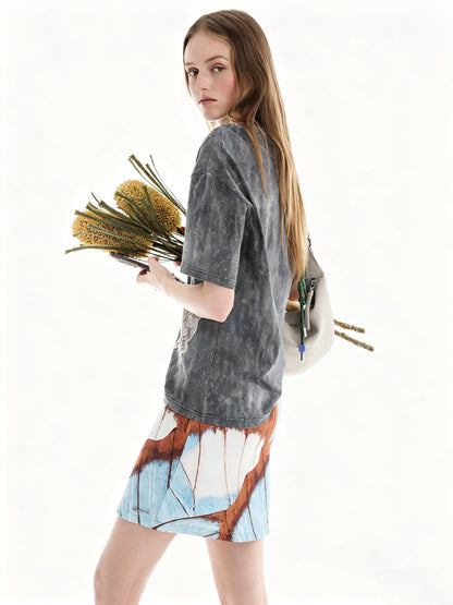 AYANAS T-shirt with black mottled lace print