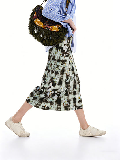 AYANAS Floral Check Print Flare Midi Skirt