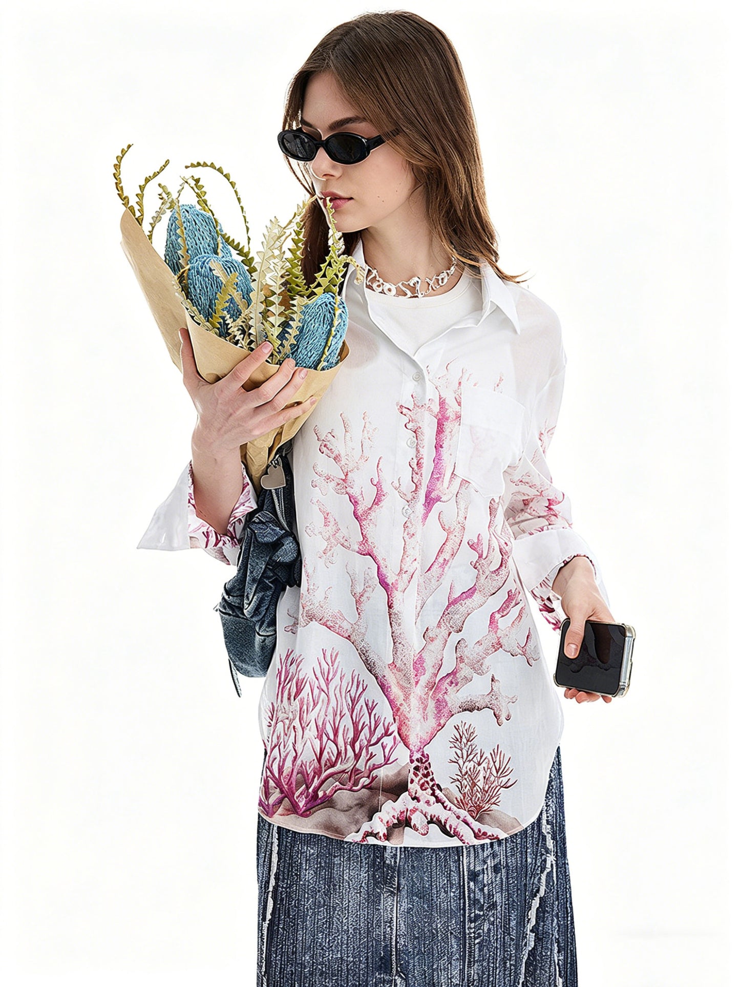 AYANAS Women's Short-Sleeve Floral Print Shirt